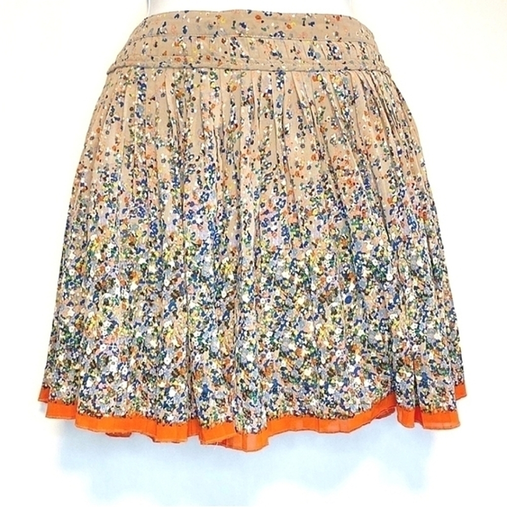 Y2K American Eagle Boho Floral Miniskirt Pleated Tiered Flare Zip-Up Size 4